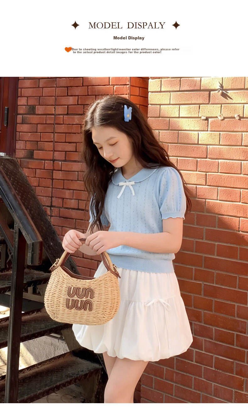 Moonkids Girls Summer Set 2026 New Korean Style Children's Summer Polo Shirt and Flower Bud Skirt Big Kids Summer Outfit 7